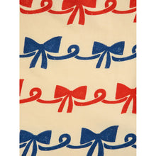 Load image into Gallery viewer, Bobo Choses - pale yellow cropped sweatshirt with all over ribbon bow print in red and blue