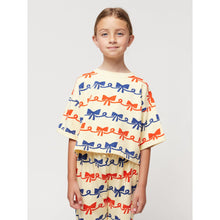 Load image into Gallery viewer, Bobo Choses - pale yellow cropped sweatshirt with all over ribbon bow print in red and blue