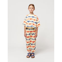 Load image into Gallery viewer, Bobo Choses - pale yellow cropped sweatshirt with all over ribbon bow print in red and blue