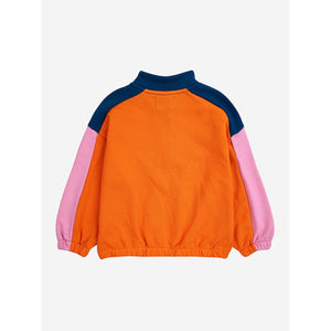 Bobo Choses - colour block half zip sweatshirt in orange, pink, pale yellow and navy blue
