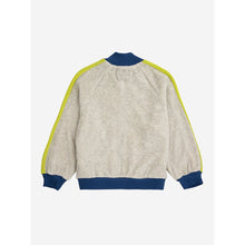 Load image into Gallery viewer, Bobo Choses - grey terry zip up sweatshirt with yellow panels down the arm and navy blue collar and cuffs