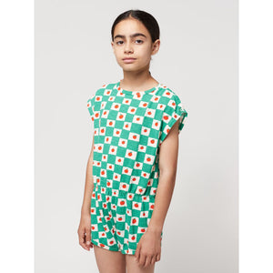 Bobo choses - green check playsuit with all over tomato print