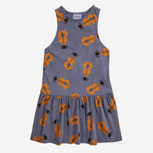 Load image into Gallery viewer, Bobo Choses - washed blue dress with all over guitar print
