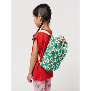 Bobo Choses - green check school bag with all over tomato print