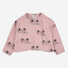 Load image into Gallery viewer, Bobo Choses - Pink cropped sweatshirt with all over smiling cat face print
