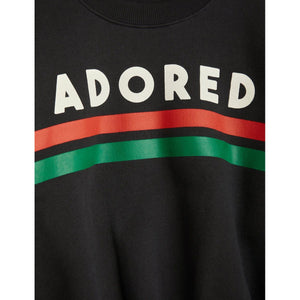 Mini Rodini - black sweatshirt with Adored print and red and green stripe