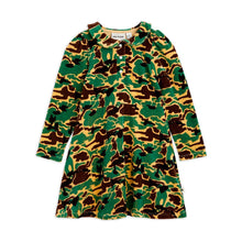 Load image into Gallery viewer, Mini Rodini - Velour Camo print dress with ruffle collar