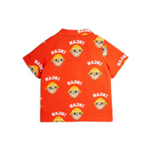 Load image into Gallery viewer, Mini Rodini - red woven shirt with all over bird print and 'Hajk!' motif in white