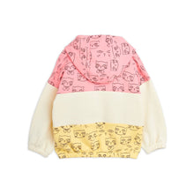 Load image into Gallery viewer, Mini Rodini pink and yellow hooded sweatshirt with all over cat print
