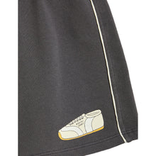 Load image into Gallery viewer, Mini Rodini - black shorts with white piped trim and trainer print
