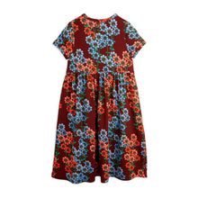 Load image into Gallery viewer, Mini Rodini burgundy dress with all over red and blue daisy print from the new AW24 collection 'Agatha'