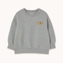 Load image into Gallery viewer, Tinycottons grey sweatshirt with TINY diamond logo on the front and back in black and yellow