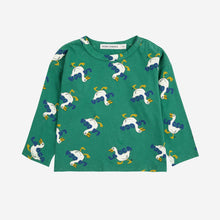 Load image into Gallery viewer, Bobo Choses green long sleeve baby top with all over white duck print
