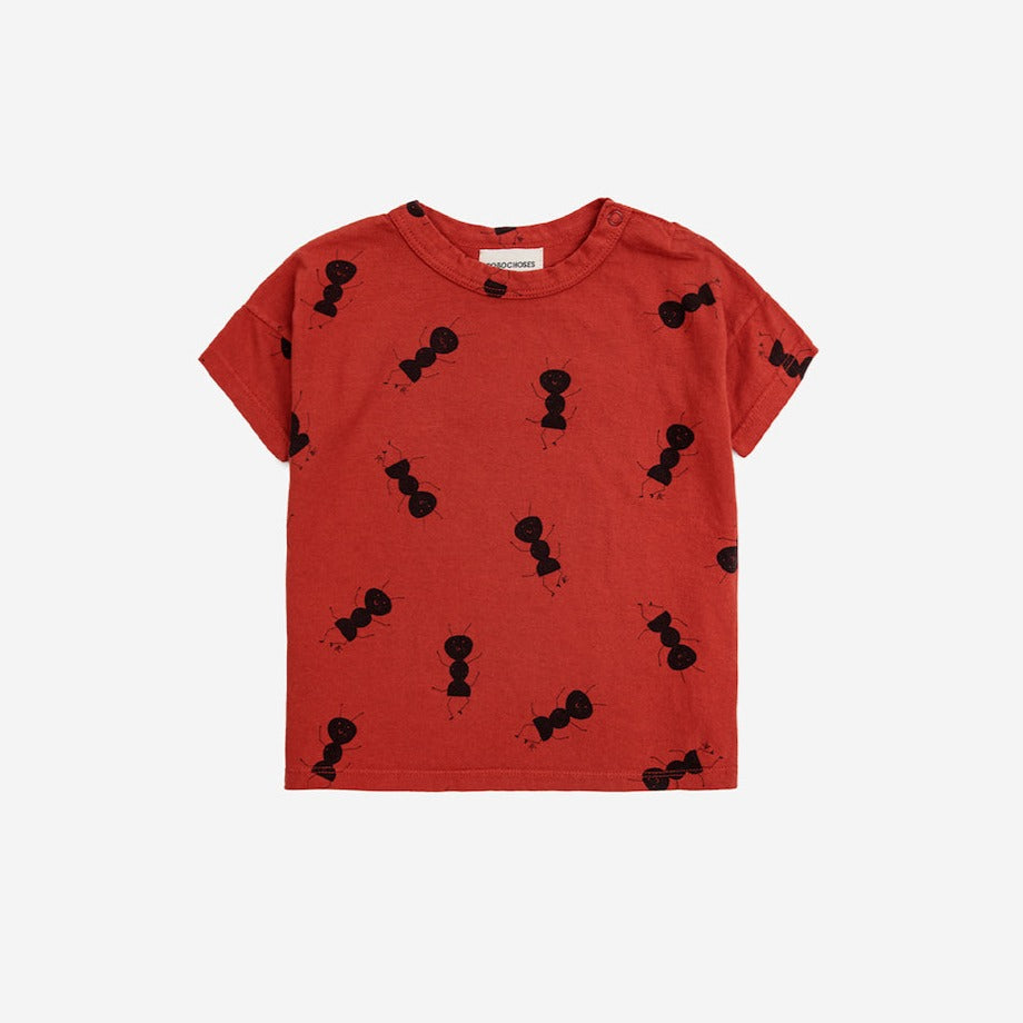 Bobo Choses - red baby t-shirt with all over ant print