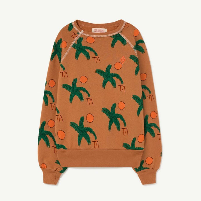 The Animals Observatory - brown sweatshirt with all over tropical leaf print