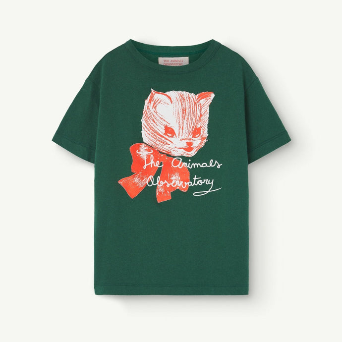 The Animals Observatory - Green t-shirt with red kitten print