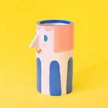Load image into Gallery viewer, Ana Seixas - Ceramic Vase with Pink Hair and Blue Stripes