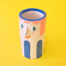 Load image into Gallery viewer, Ana Seixas - Ceramic Vase with Pink Hair and Blue Stripes