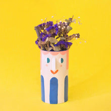 Load image into Gallery viewer, Ana Seixas - Ceramic Vase with Pink Hair and Blue Stripes
