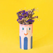 Load image into Gallery viewer, Ana Seixas - Ceramic Vase with Pink Hair and Blue Stripes