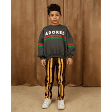 Load image into Gallery viewer, Mini Rodini - black sweatshirt with Adored print and red and green stripe
