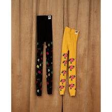 Load image into Gallery viewer, Mini Rodini - Yellow knit leggings with pink rose print
