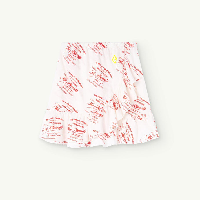 The Animals Observatory - white ruffle skirt with all over red 'creme patisiere' print