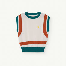 Load image into Gallery viewer, The Animals Observatory - white knitted sleeveless sweater with dark orange and teal stripes
