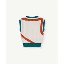 Load image into Gallery viewer, The Animals Observatory - white knitted sleeveless sweater with dark orange and teal stripes