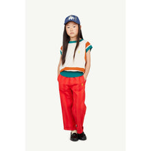 Load image into Gallery viewer, The Animals Observatory - white knitted sleeveless sweater with dark orange and teal stripes
