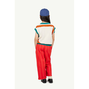 The Animals Observatory - white knitted sleeveless sweater with dark orange and teal stripes