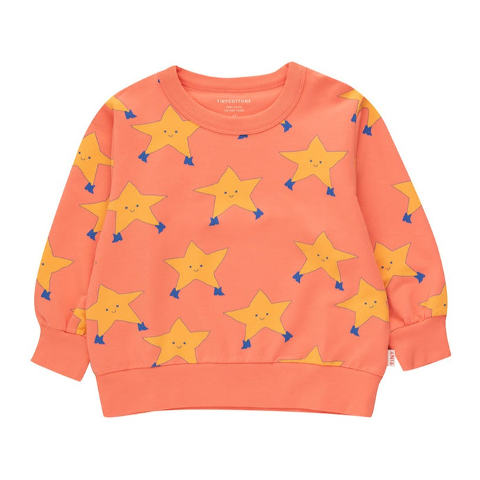 Tinycottons - papaya/ pale orange sweatshirt with all over dancing stars print in yellow