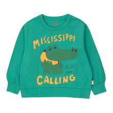 Load image into Gallery viewer, Tinycottons - green sweatshirt with Mississippi and alligator print in yellow
