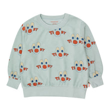 Load image into Gallery viewer, Tinycottons - soft blue cotton terry sweatshirt with all over happy clown print in red and blue
