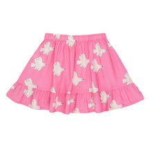 Load image into Gallery viewer, Tinycottons - pink ruffle hem skirt with all over white dove print in woven cotton
