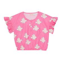 Load image into Gallery viewer, Tinycottons - pink ruffle sleeve blouse with all over white dove print
