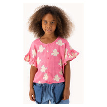 Load image into Gallery viewer, Tinycottons - pink ruffle sleeve blouse with all over white dove print