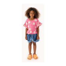 Load image into Gallery viewer, Tinycottons - pink ruffle sleeve blouse with all over white dove print