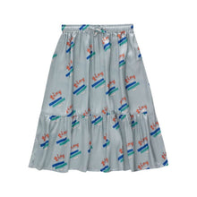 Load image into Gallery viewer, Tinycottons - jade green shiny skirt with 'Tiny' print in red, blue and green