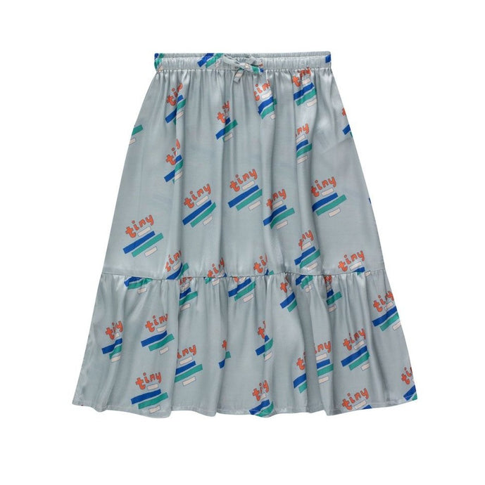 Tinycottons - jade green shiny skirt with 'Tiny' print in red, blue and green