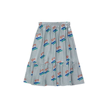 Load image into Gallery viewer, Tinycottons - jade green shiny skirt with 'Tiny' print in red, blue and green