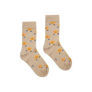 Tinycottons - beige socks with all over yellow dancing stars print