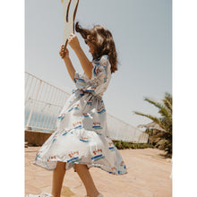 Load image into Gallery viewer, Tinycottons - jade green shiny skirt with 'Tiny' print in red, blue and green