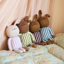 Load image into Gallery viewer, Sootie Limetree - Hand Knitted Blue Striped Bunny