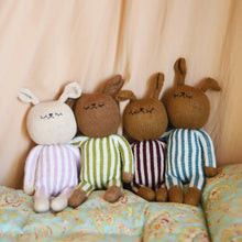 Load image into Gallery viewer, Sootie Limetree - Hand Knitted Berry Striped Bunny