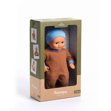 Load image into Gallery viewer, Pomea Dolls by Djeco - 32cm doll with brown and blue cotton outfit