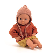 Load image into Gallery viewer, Pomea Dolls by Djeco - Baby doll outfit in deep rust and mustard
