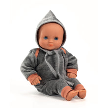 Load image into Gallery viewer, Pomea Dolls by Djeco - Baby doll outfit in pearl grey velour
