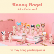 Load image into Gallery viewer, Sonny Angels - Animal Series 2 | Sonny Angels are sweet little angels who each wear different headgear. Animal Series 2 of the collectible Sonny Angel figurines. Standing at 10cm high, these cute angel dolls can be placed anywhere in the home and will bring joy to both children and adults alike. This collection contains 12 different animals including Pig, Skunk, Hedgehog, Fawn, Frog, Cow, Duck, Mouse and Reindeer. Plus one mystery figure. Which one will you get? All Sonny Angels are packaged in blind boxes