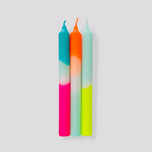 Load image into Gallery viewer, Pink Stories Dip Dye Neon Dinner Candles - Rainbow Kisses